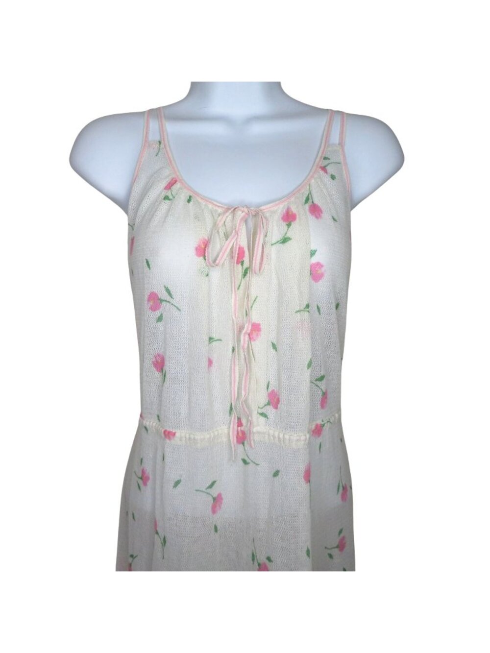 Vintage Hanro Floral Lace White Pink Maxi Nightgown Sleeveless Swiss 42 USA 14
